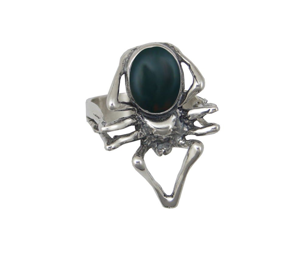 Sterling Silver Big Spider Ring With Bloodstone Size 10